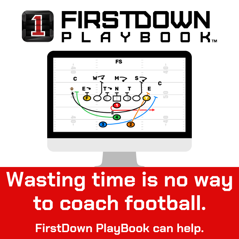 Wasting Time is no way to coach football. FirstDown PlayBook provides thousands of editable football plays for you.