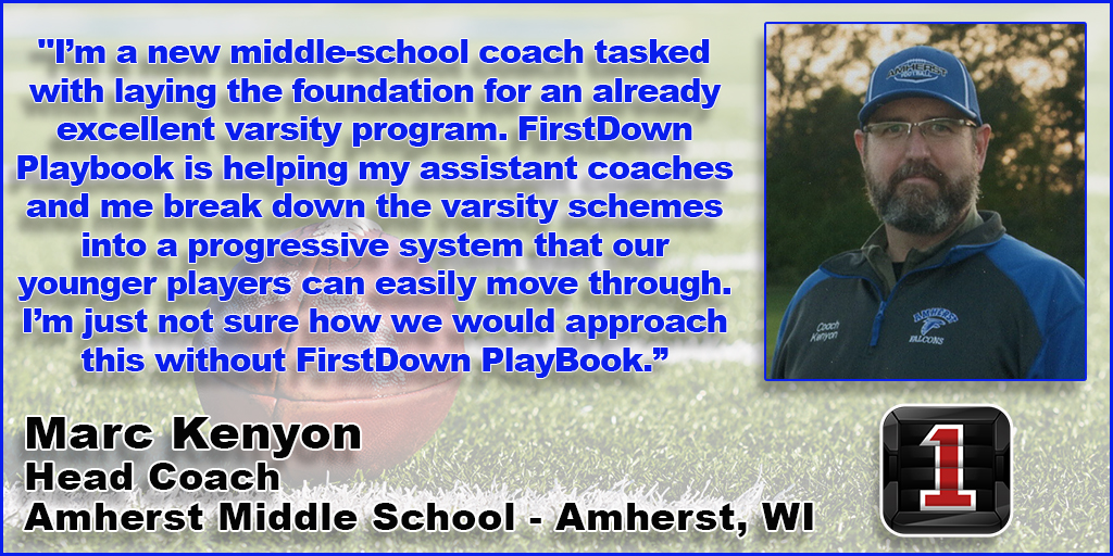 Youth Football coaches like Marc Kenyon use FirstDown PlayBook for help on offense, defense & special teams.