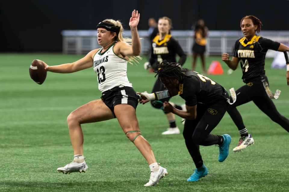 The Ottawa Women's Flag Football Defense are great flag pullers.