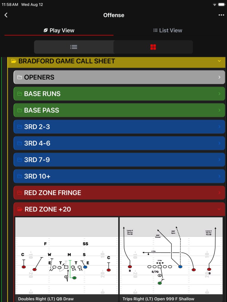FirstDown PlayBook Visual Game Day Call Sheet